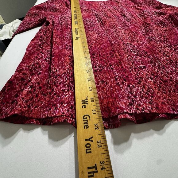 Catherines Women's 3X (26/28W) Tunic Crinkle Pink Damask Print Sequins Artsy - Picture 8 of 10